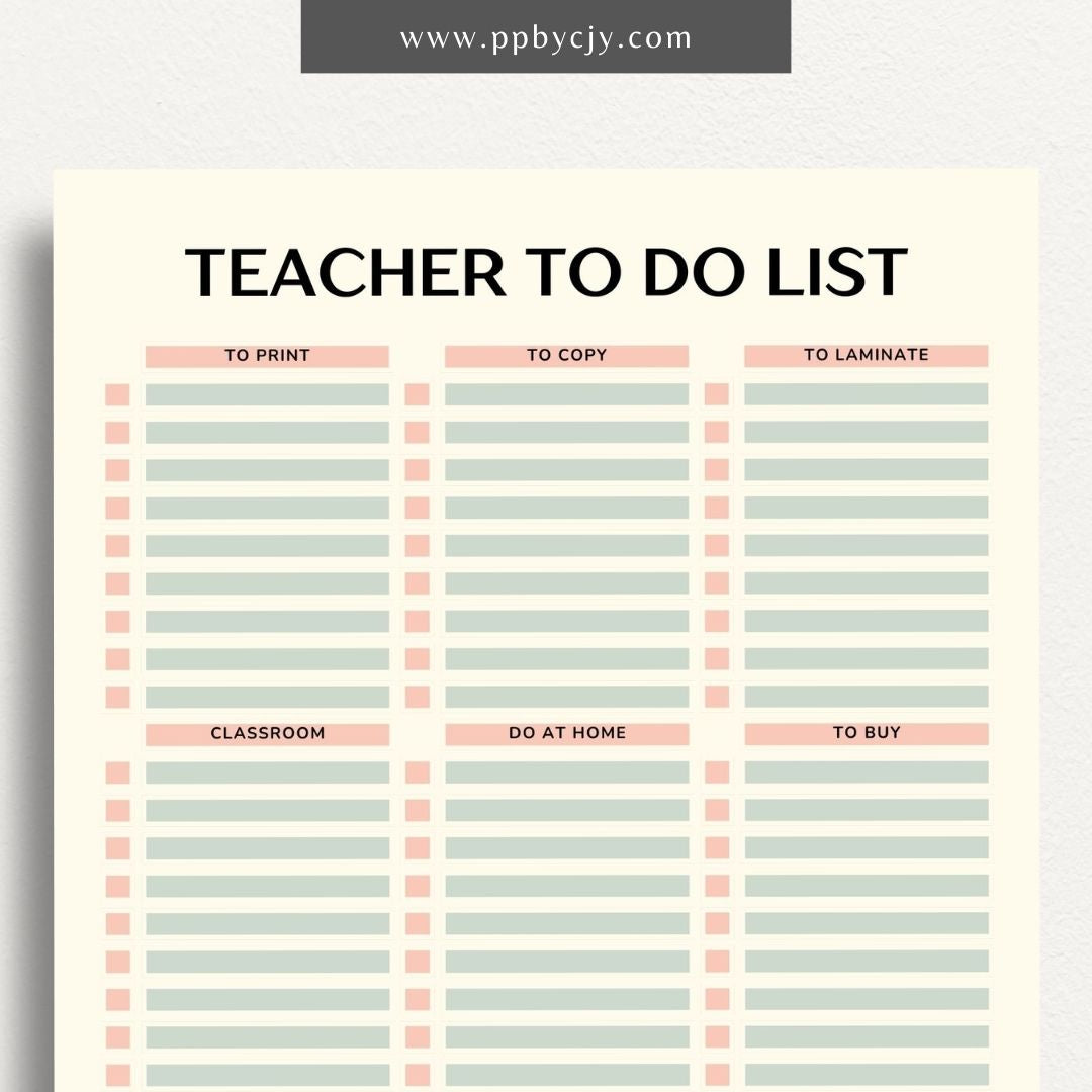 Teacher To-Do List Printable Template – Digital download for organizing and managing daily tasks, lesson plans, and administrative duties for teachers