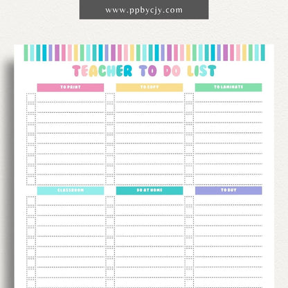 Teacher To-Do List Printable Template – Digital download for organizing and managing daily tasks, lesson plans, and administrative duties for teachers