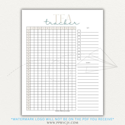 Tea Tracker Printable PDF Template for logging tea names, flavors, and steeping times.