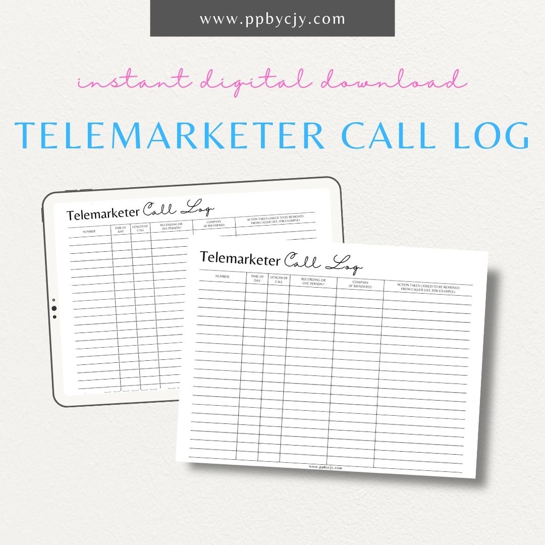 Track telemarketer call details, responses, and dates with this printable telemarketer call log template.

