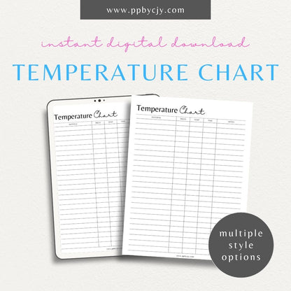 Sublimation Temperature Chart Printable Template – Digital download for documenting and organizing optimal temperatures and times for sublimation printing on various materials