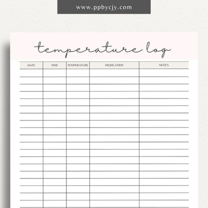 printable template page with columns and rows related to temperature tracking