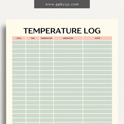 printable template page with columns and rows related to temperature tracking