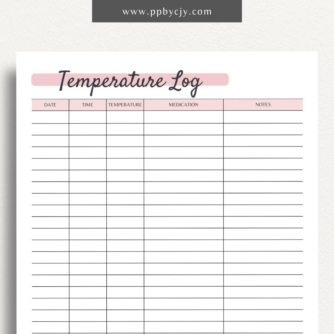 Fever Temperature Tracker Printable PDF Template