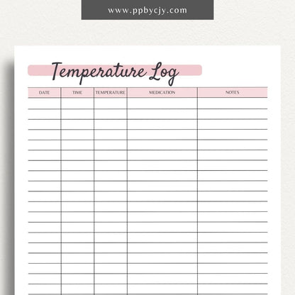 Fever Temperature Tracker Printable PDF Template