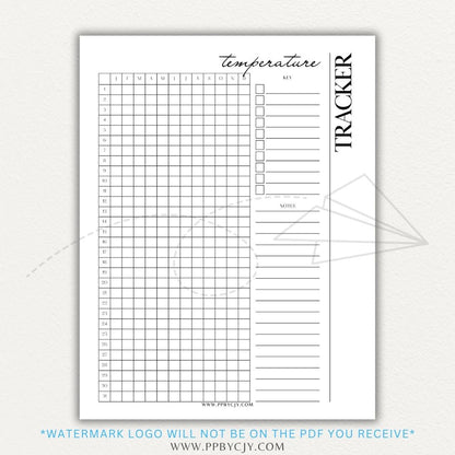 Weather Temperature Tracker Printable PDF Template for recording daily high and low temperatures.