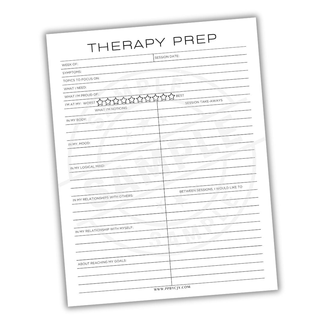 Therapy preparation worksheet with text on a white background