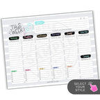 Weekly planner sheet with days of the week and checkboxes on a white background