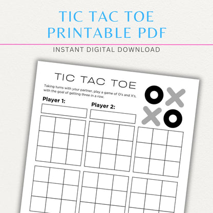 Tic Tac Toe Game Printable PDF Template for kids and adults, featuring a fun and reusable game board.

