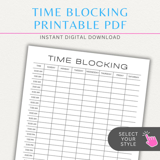 Time Blocking Printable PDF Template for structured daily planning and productivity.

