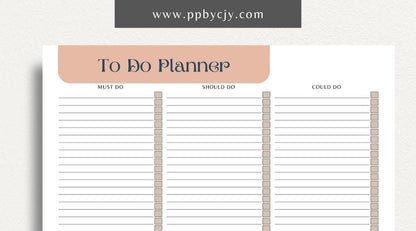 To-Do List Printable Template – Digital download for organizing and managing tasks, including deadlines, priorities, and checkboxes for completion