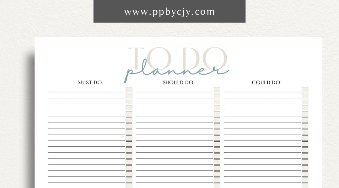 To-Do List Printable Template – Digital download for organizing and managing tasks, including deadlines, priorities, and checkboxes for completion