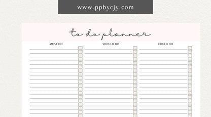 To-Do List Printable Template – Digital download for organizing and managing tasks, including deadlines, priorities, and checkboxes for completion