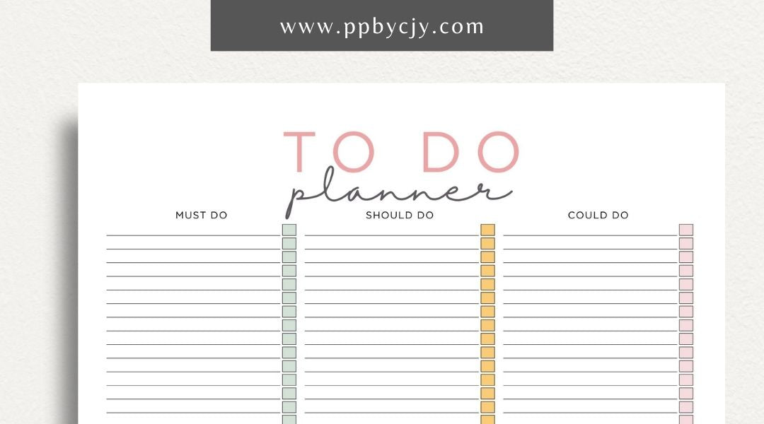 To-Do List Printable Template – Digital download for organizing and managing tasks, including deadlines, priorities, and checkboxes for completion