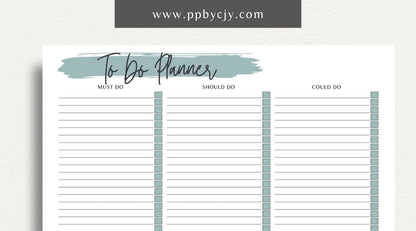 To-Do List Printable Template – Digital download for organizing and managing tasks, including deadlines, priorities, and checkboxes for completion