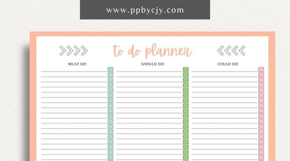 To-Do List Printable Template – Digital download for organizing and managing tasks, including deadlines, priorities, and checkboxes for completion