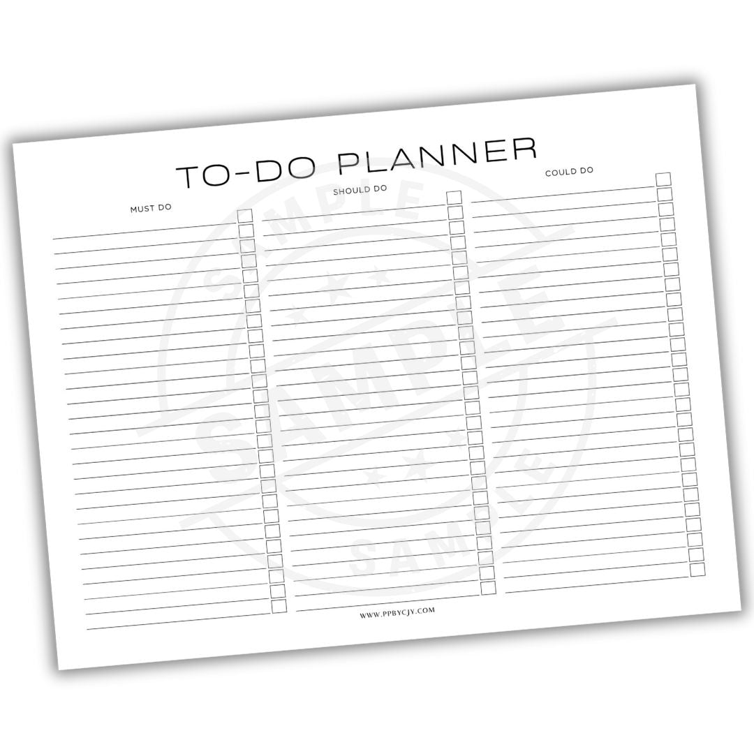 To-Do Planner sheet with three columns labeled 'Must Do', 'Should Do', and 'Could Do' on a white background.