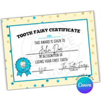 Tooth Fairy certificate with customizable text on a white background