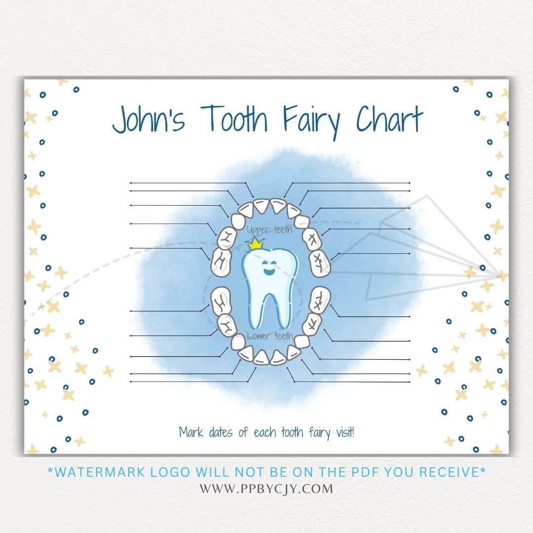 Personalized Tooth Fairy Certificate Printable PDF Template with customizable name, date, and message for a magical childhood keepsake.

