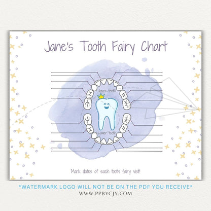 Personalized Tooth Fairy Certificate Printable PDF Template with customizable name, date, and message for a magical childhood keepsake.

