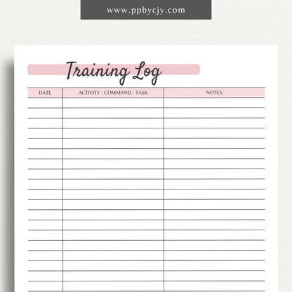 Animal Training Log Printable PDF Template