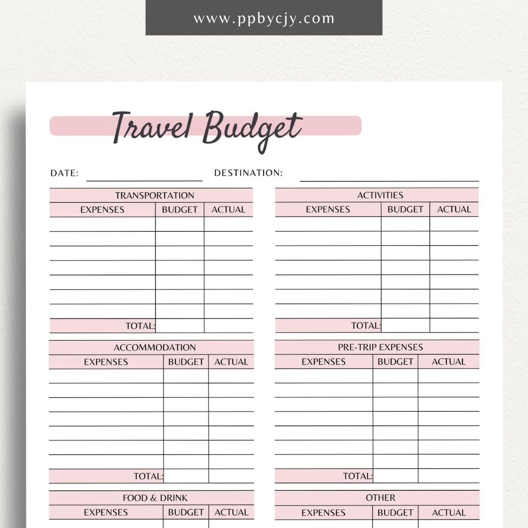 Travel Budget Planner Printable PDF Template