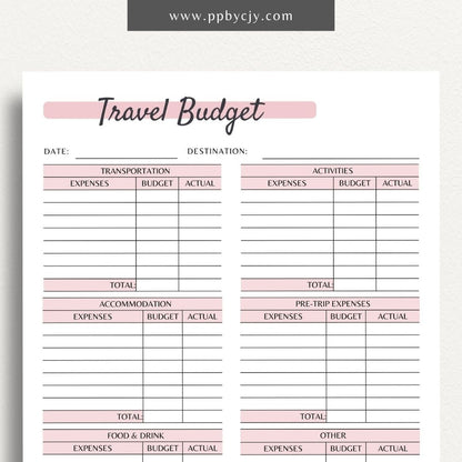 Travel Budget Planner Printable PDF Template
