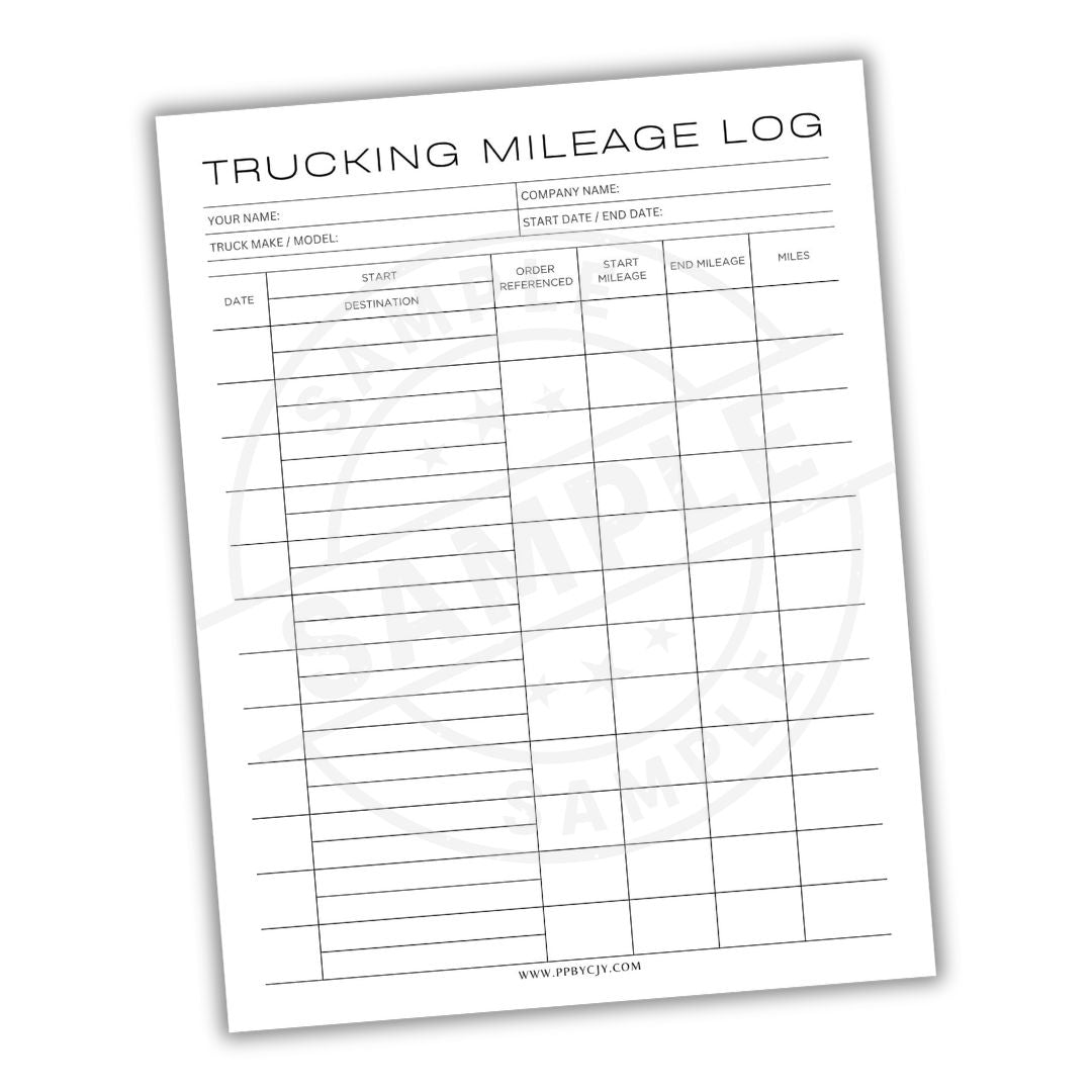 Trucking mileage log sheet on a white background