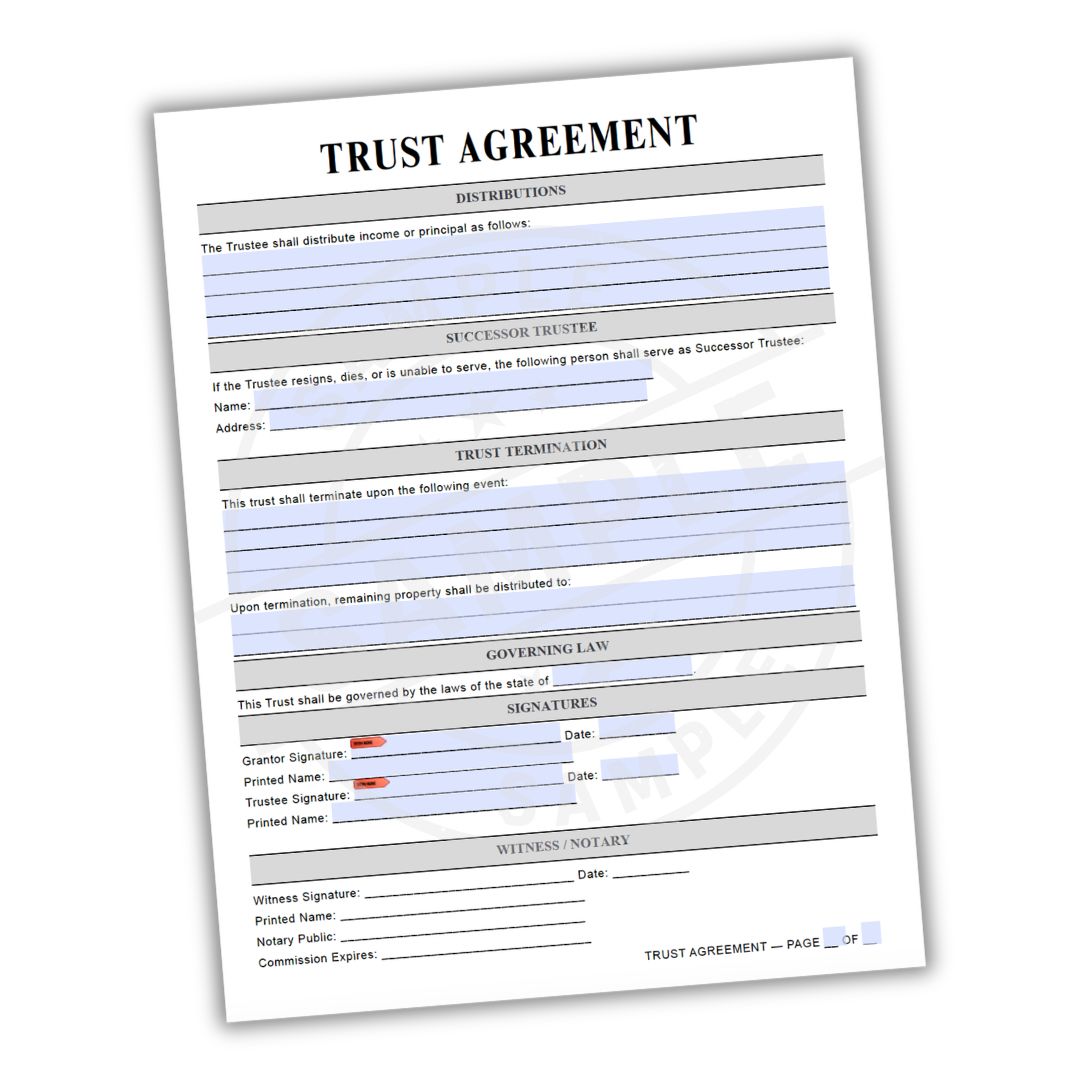 Trust agreement document on a white background
