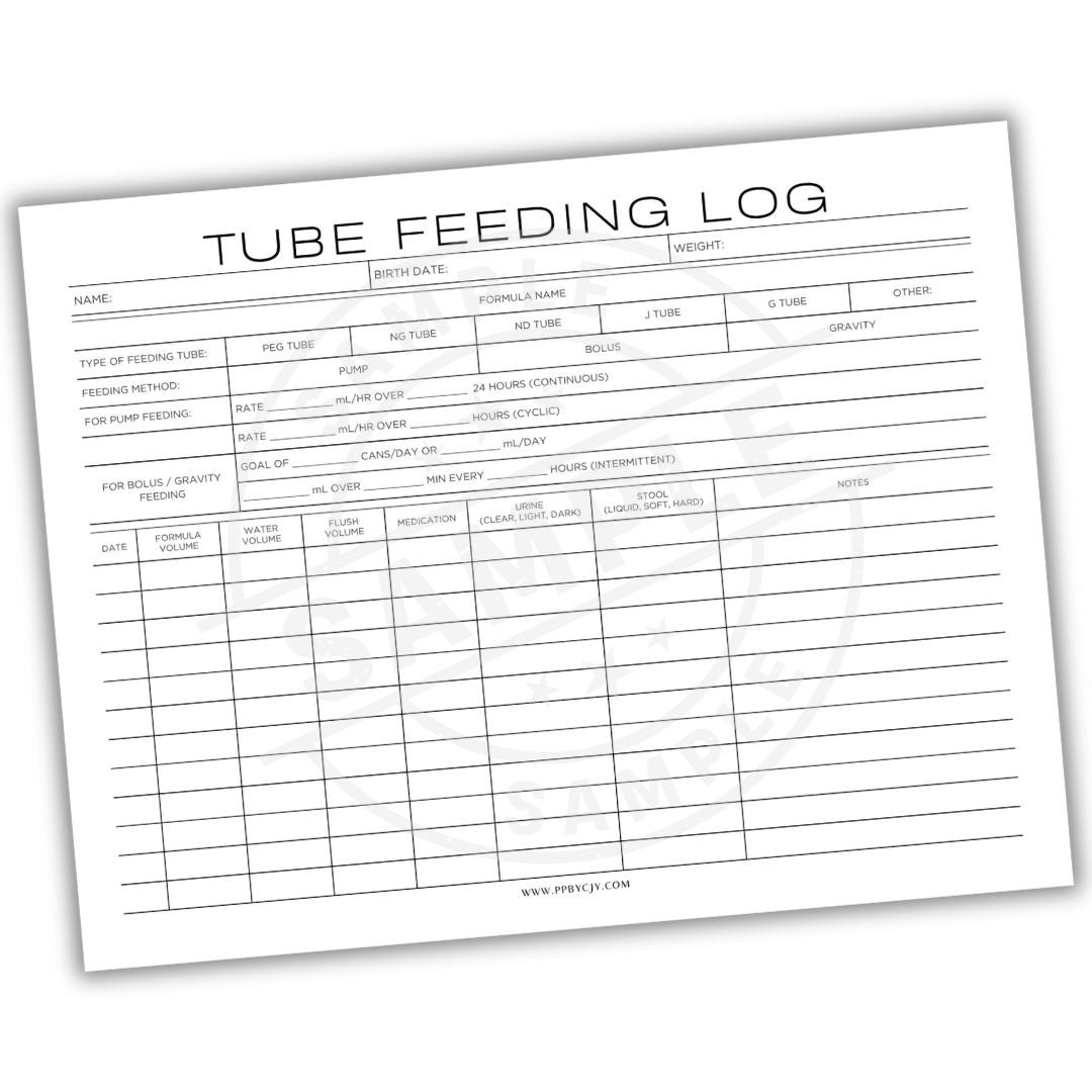 Tube Feeding Log sheet on a white background