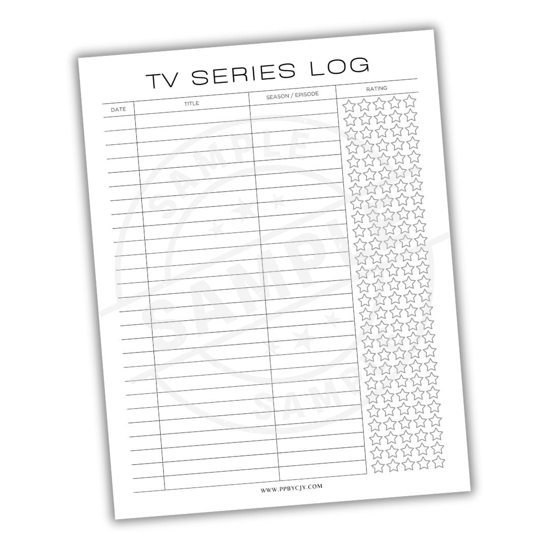 TV series log sheet with star ratings on a white background