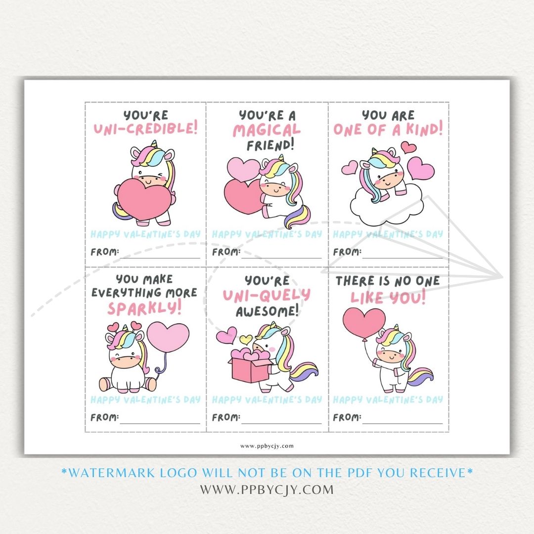 Unicorn-themed Valentine’s Day cards with adorable unicorn designs and magical love quotes for a whimsical Valentine’s greeting.
