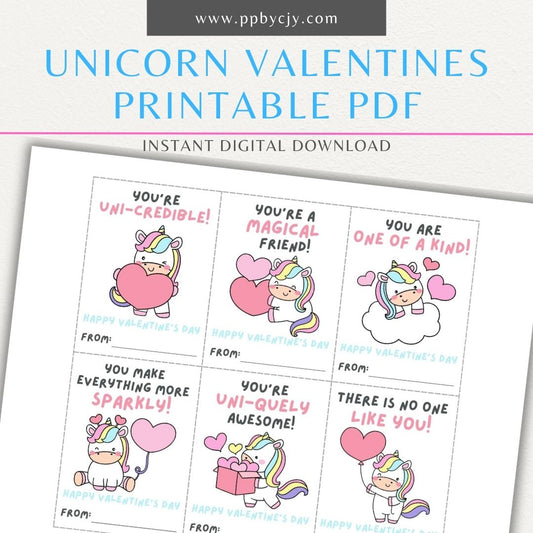 Unicorn-themed Valentine’s Day cards with adorable unicorn designs and magical love quotes for a whimsical Valentine’s greeting.
