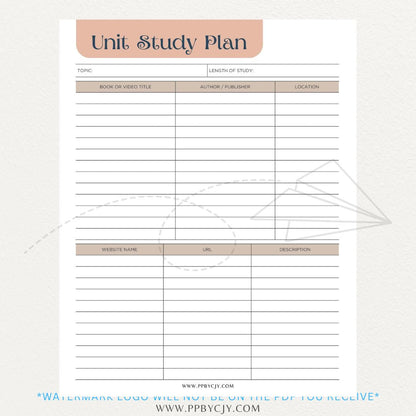 Unit Study Planner Printable PDF Template