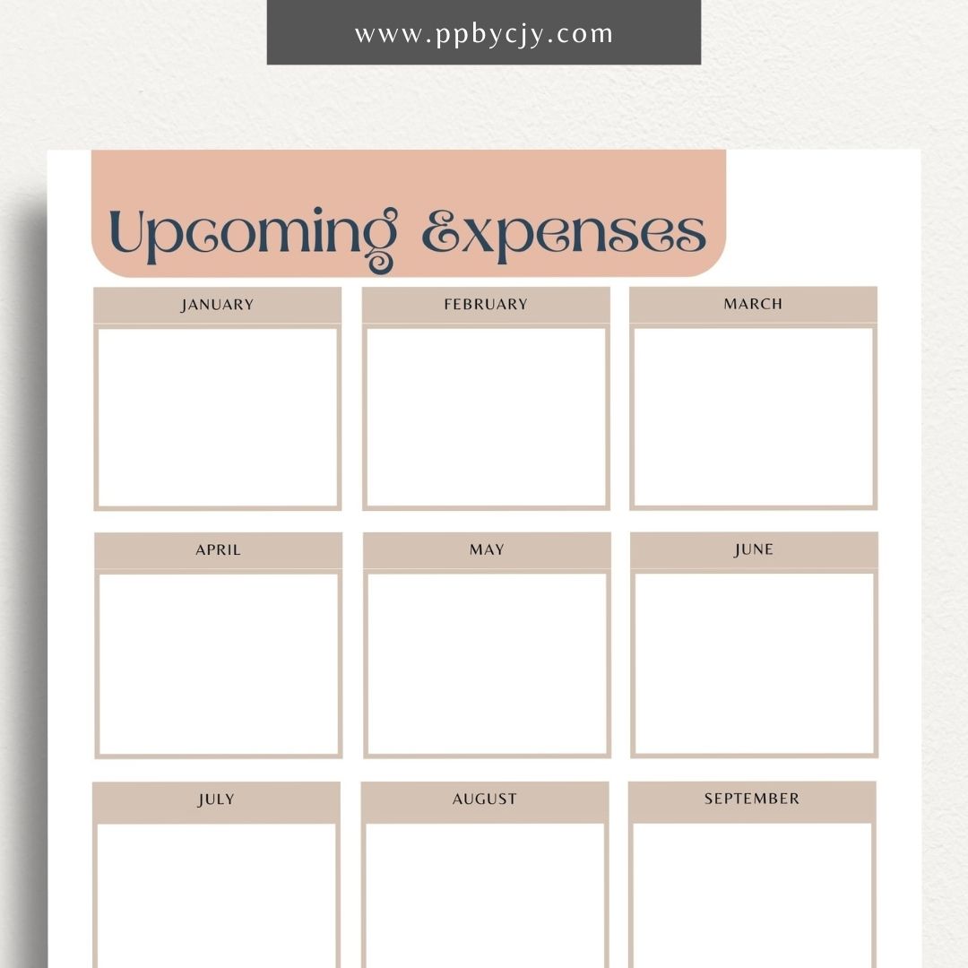 Upcoming Expense Tracker Printable Template – Digital download for planning and monitoring future expenses, including categories, amounts, and due dates