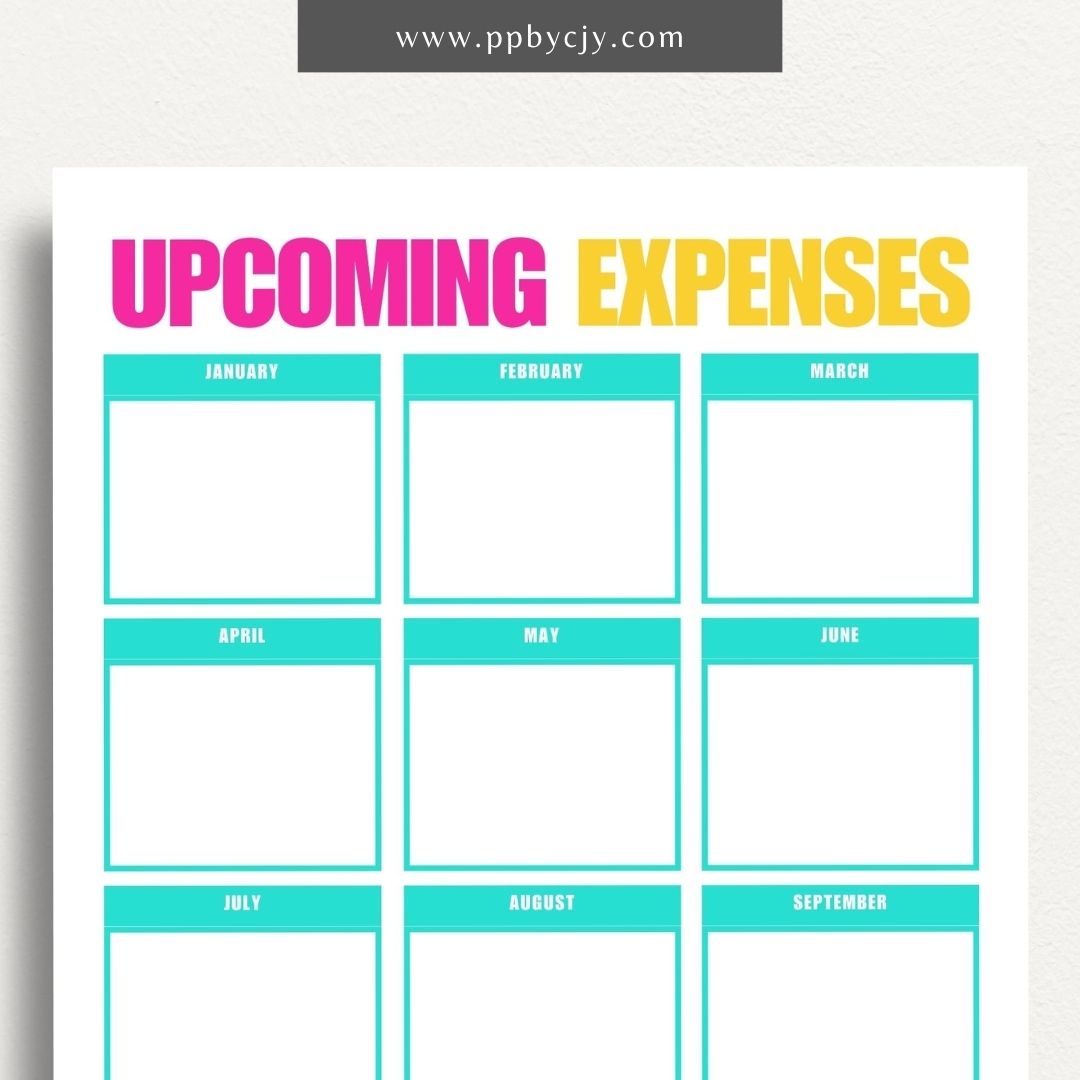 Upcoming Expense Tracker Printable Template – Digital download for planning and monitoring future expenses, including categories, amounts, and due dates