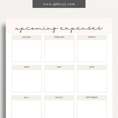 Upcoming Expense Tracker Printable Template – Digital download for planning and monitoring future expenses, including categories, amounts, and due dates