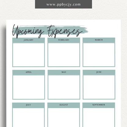 Upcoming Expense Tracker Printable Template – Digital download for planning and monitoring future expenses, including categories, amounts, and due dates