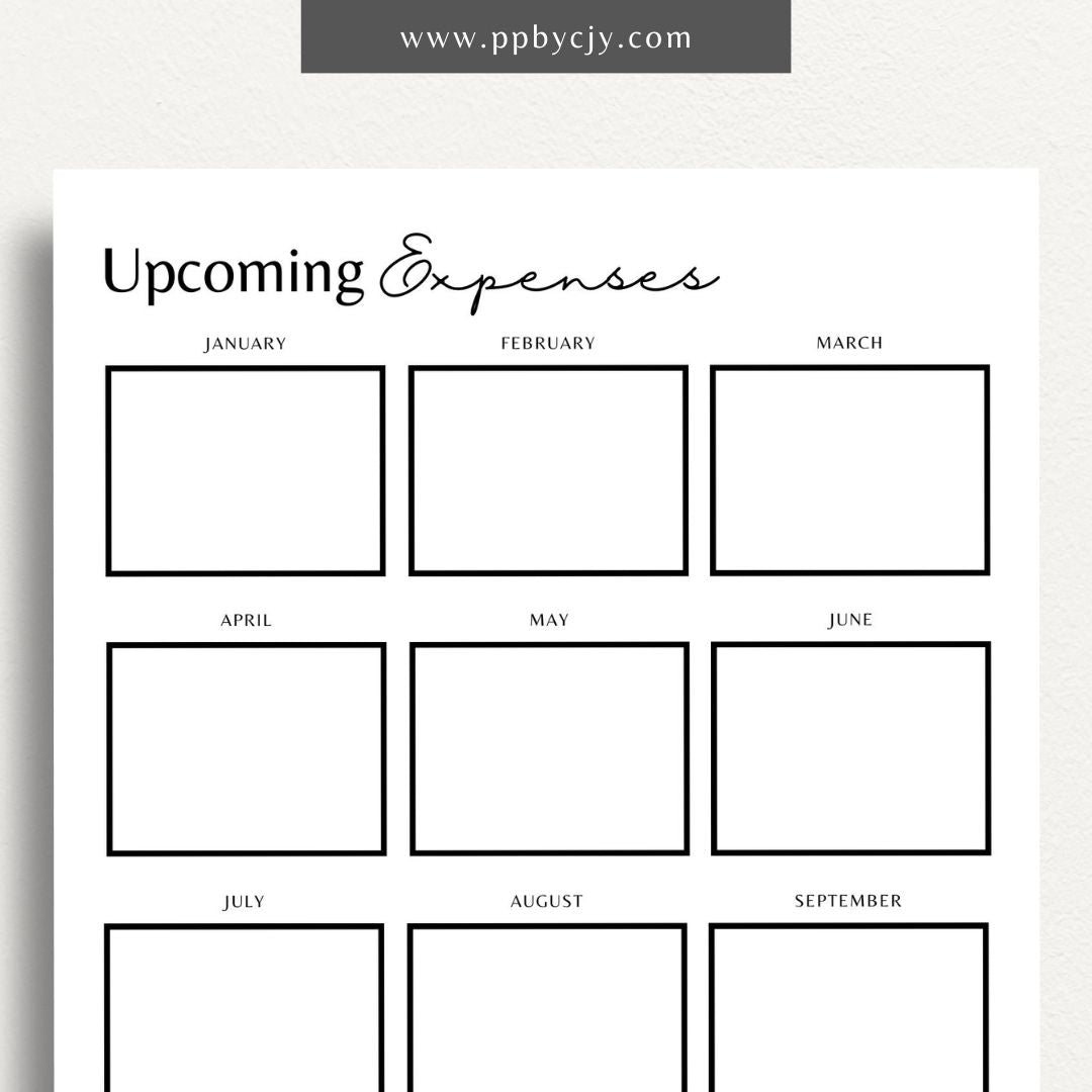 Upcoming Expense Tracker Printable Template – Digital download for planning and monitoring future expenses, including categories, amounts, and due dates