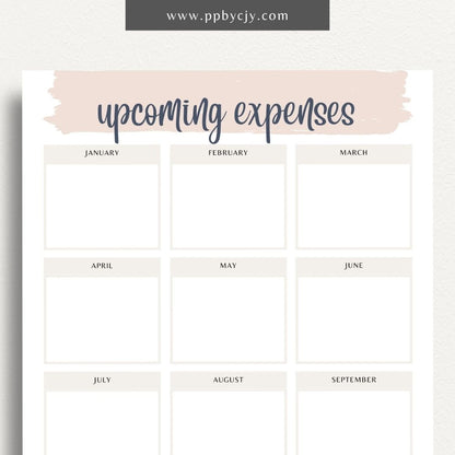 Upcoming Expense Tracker Printable Template – Digital download for planning and monitoring future expenses, including categories, amounts, and due dates