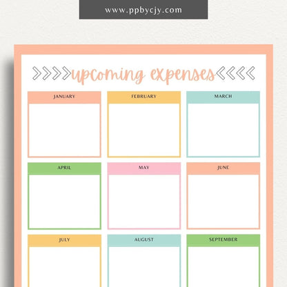 Upcoming Expense Tracker Printable Template – Digital download for planning and monitoring future expenses, including categories, amounts, and due dates