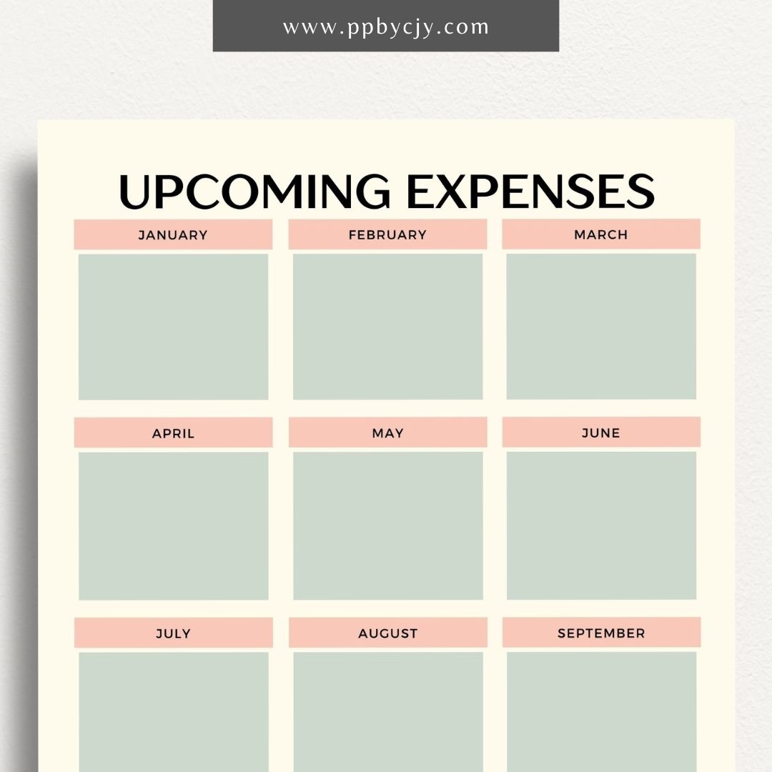 Upcoming Expense Tracker Printable Template – Digital download for planning and monitoring future expenses, including categories, amounts, and due dates