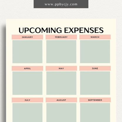 Upcoming Expense Tracker Printable Template – Digital download for planning and monitoring future expenses, including categories, amounts, and due dates