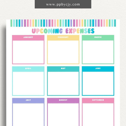 Upcoming Expense Tracker Printable Template – Digital download for planning and monitoring future expenses, including categories, amounts, and due dates