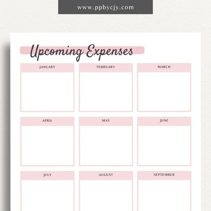 Upcoming Bill Tracker Printable PDF Template