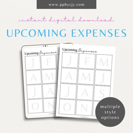 Upcoming Expense Tracker Printable Template – Digital download for planning and monitoring future expenses, including categories, amounts, and due dates