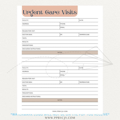 Urgent Care Visit Tracker Printable PDF Template