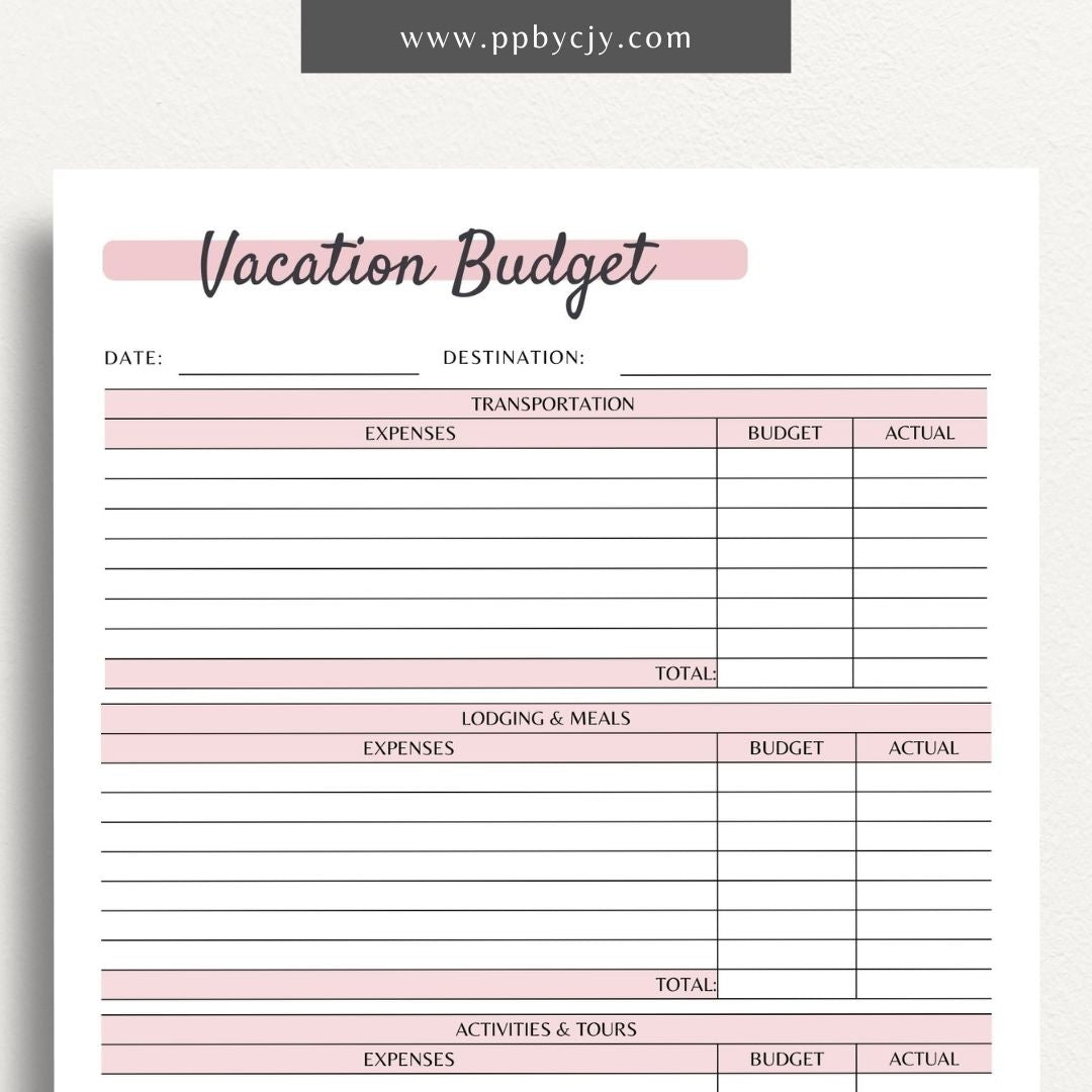 Vacation Budget Planner Printable PDF Template