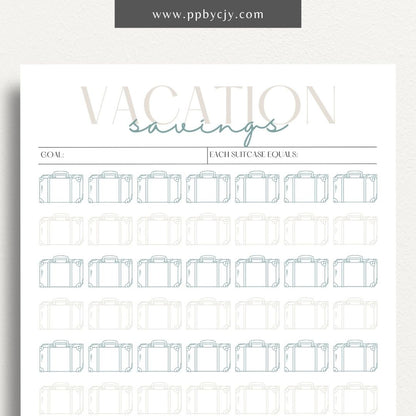 Vacation Savings Challenge Visual Tracker Printable Template – Digital download for visually tracking progress in saving for a vacation, with a fun and engaging design to mark milestones and goals