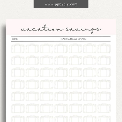 Vacation Savings Challenge Visual Tracker Printable Template – Digital download for visually tracking progress in saving for a vacation, with a fun and engaging design to mark milestones and goals